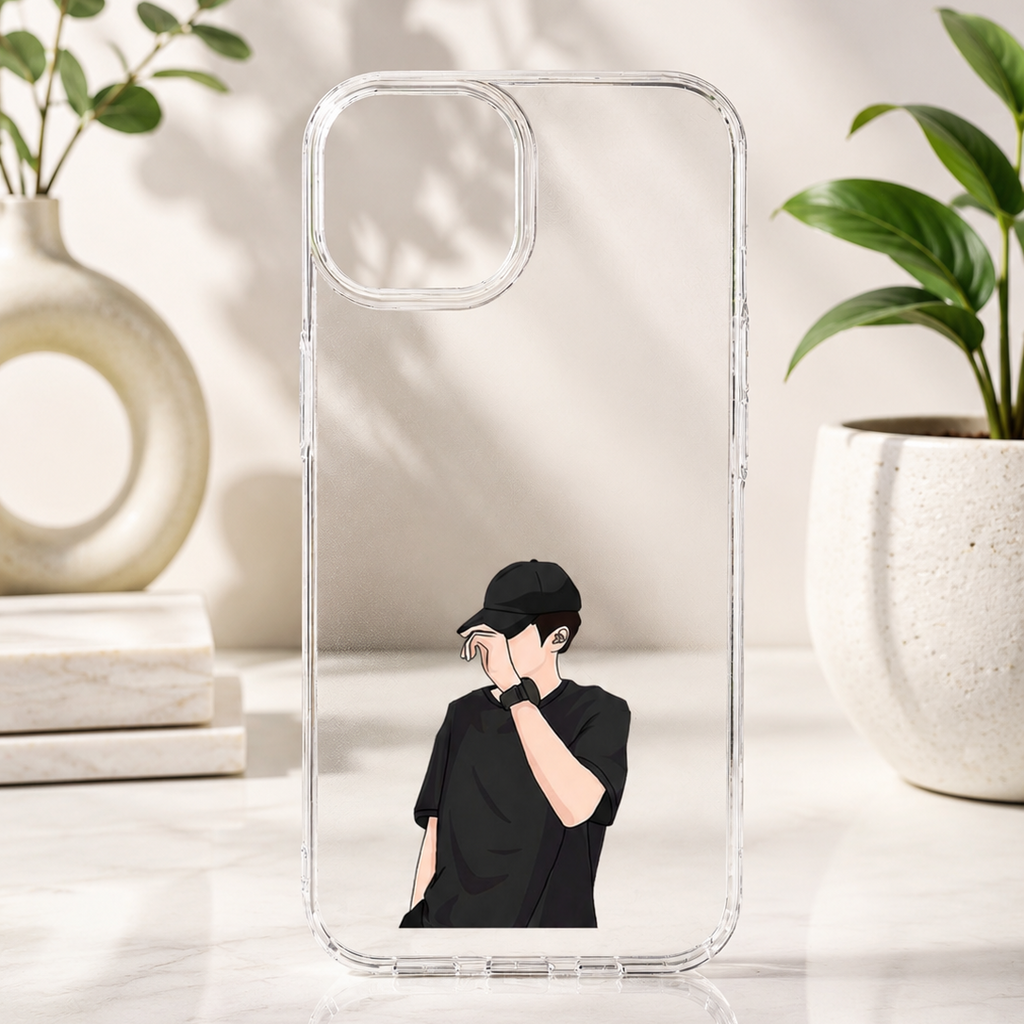 Black Cap Boy Transparent Printed Mobile Case