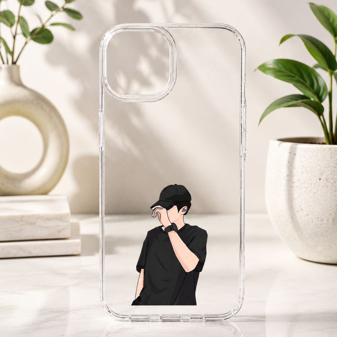 Black Cap Boy Transparent Printed Mobile Case