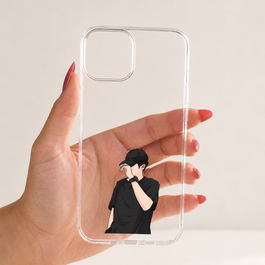 Black Cap Boy Transparent Printed Mobile Case