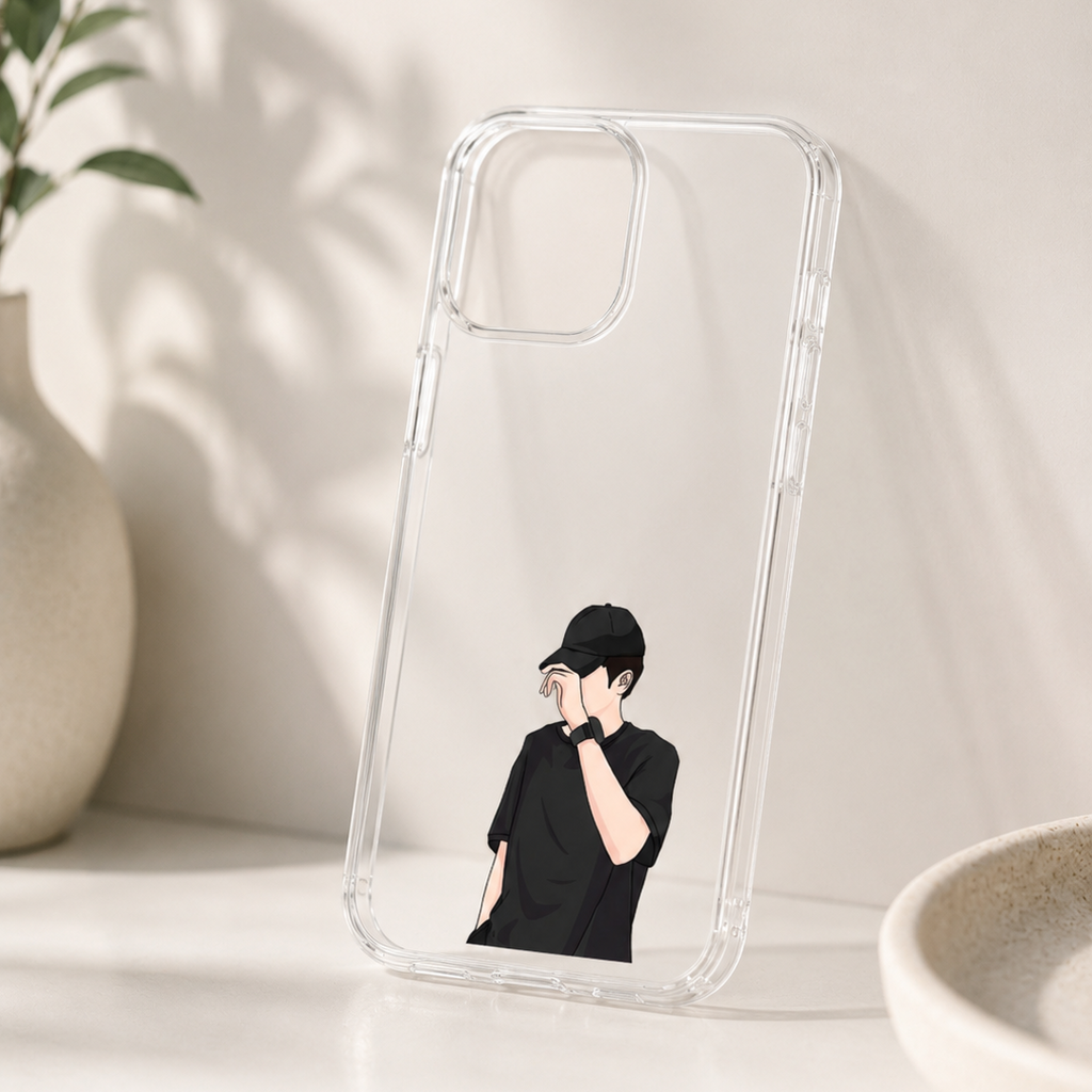 Black Cap Boy Transparent Printed Mobile Case