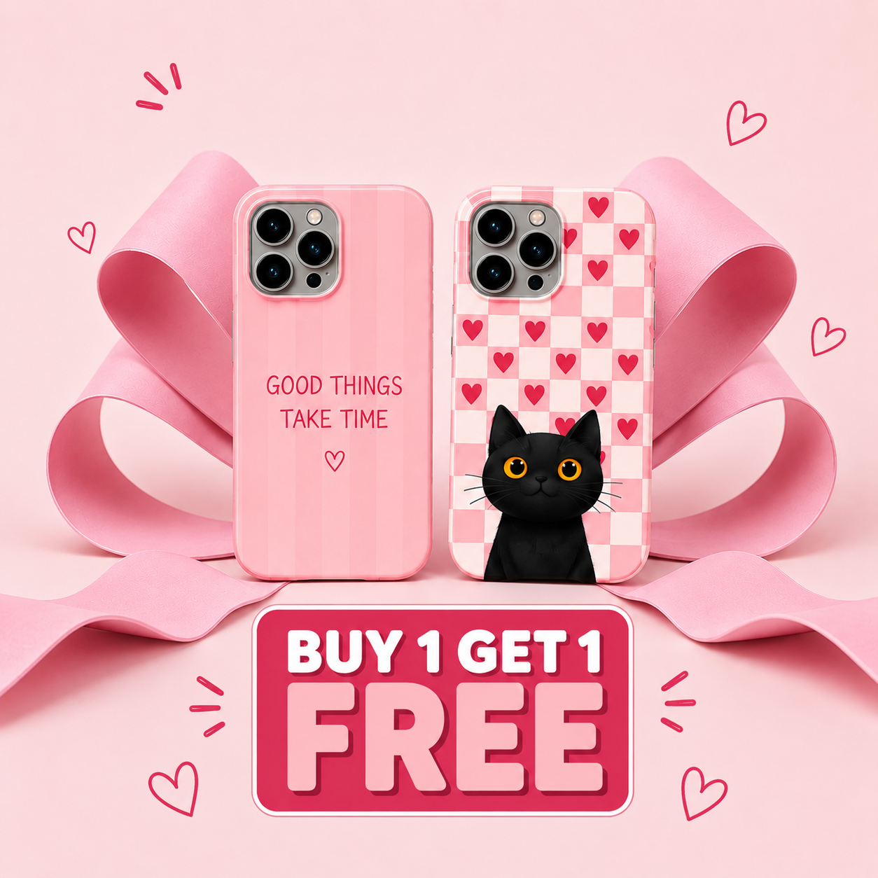 Pink Cat & Good Things Take Time Phone Case