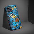 Blue cartoon doodle phone case