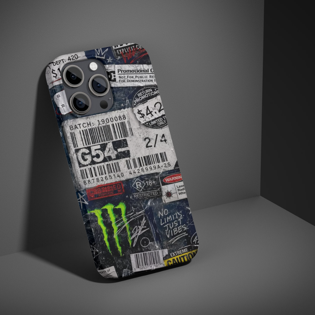 Warning label collage phone case